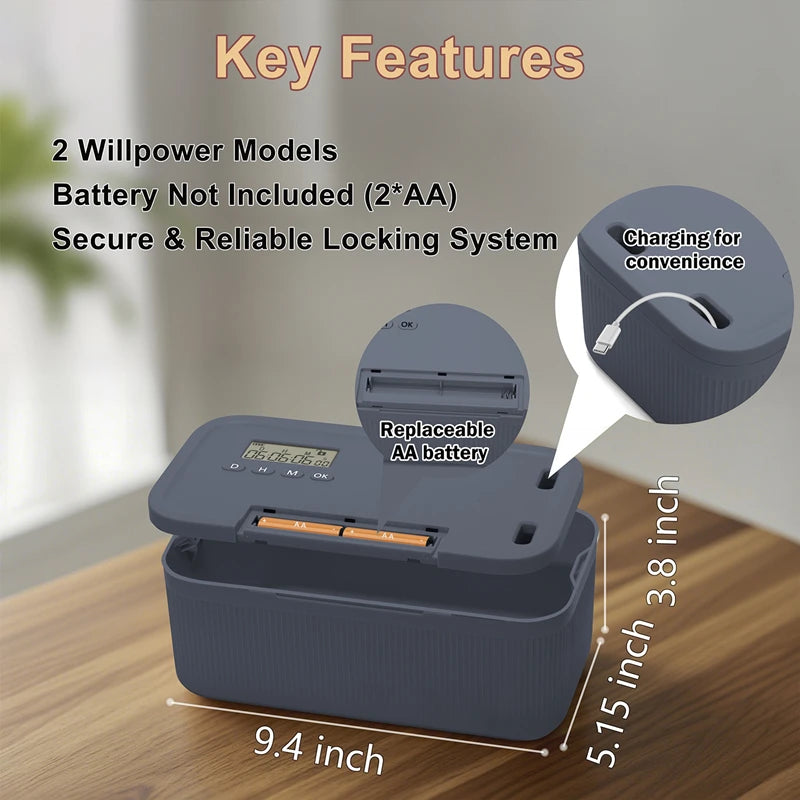 Dreamburgh Timer Lock Box – Electronic Lockable Storage Timer Lock Box QXL Gray blue