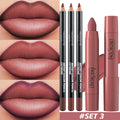4-Pc Matte Velvet Lip Set | Wood Lipliner & Lipstick Combo Lip Makeup Set QXL SET3