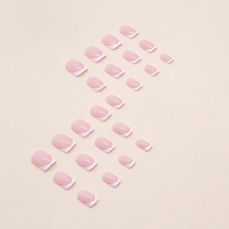 24-Pc Pink Square Press-On Nails | Y2K French Heart Tips Press-On False Nails QXL