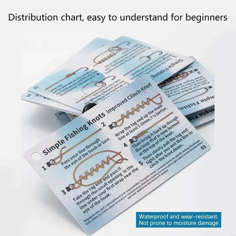 12-Pc Fishing Knot Guide Cards | Waterproof PVC with Ring Fishing Knot Guide QXL