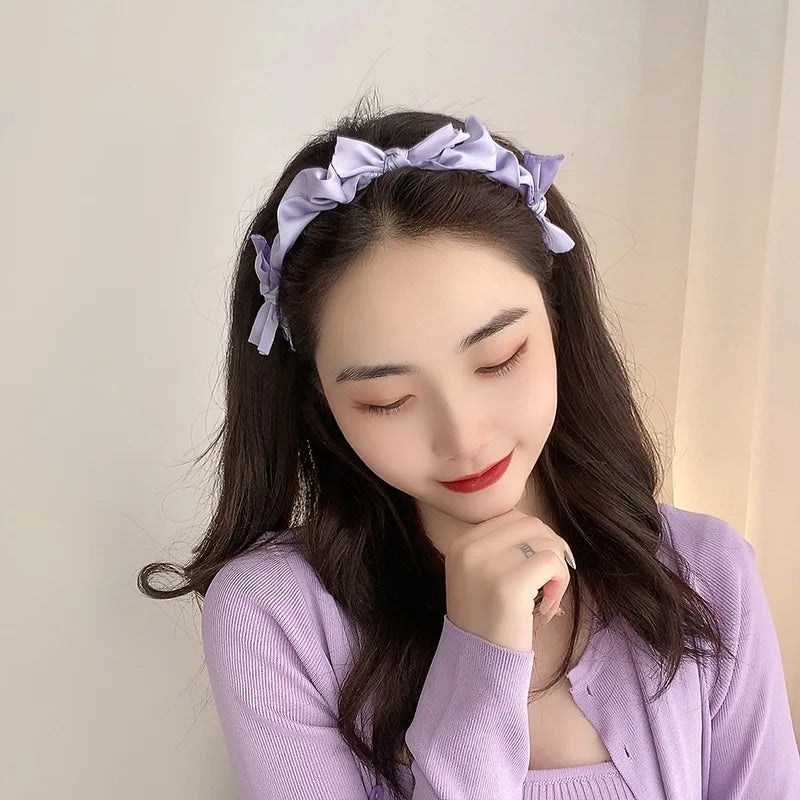 Black Satin Bow Headband | Korean Style Hair Accessory Satin Bow Headband QXL
