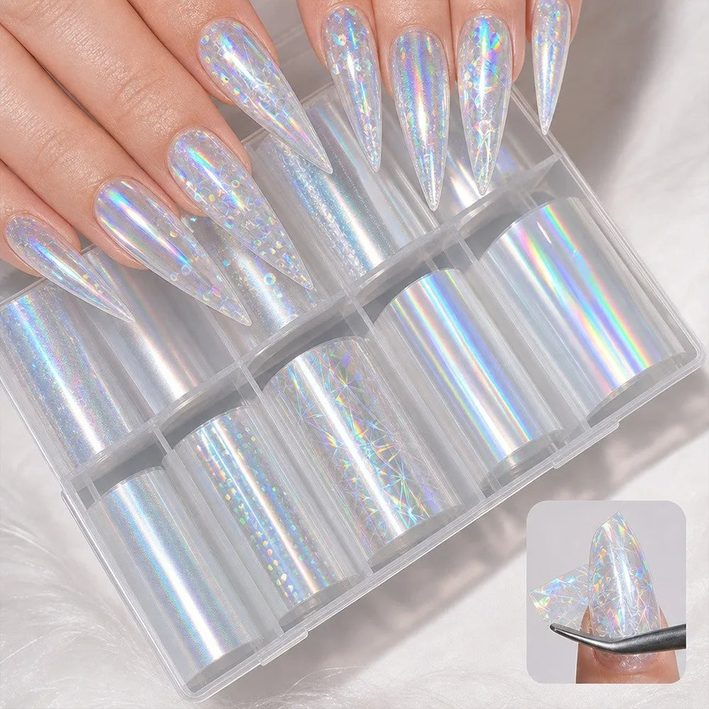 Holographic Mermaid Nail Foil Transfer Stickers | Aurora DIY Nail Foil Stickers QXL
