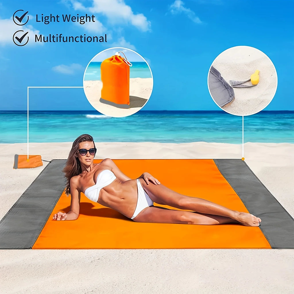 Foldable Waterproof Beach Mat & Picnic Blanket with Stakes Outdoor Picnic Mat QXL