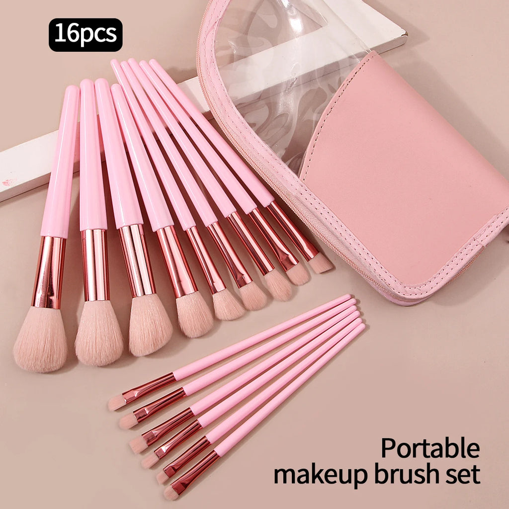 KOSSHOW 15-Piece Makeup Brush Set with Zipper Storage Bag Makeup Brush Set QXL Pink