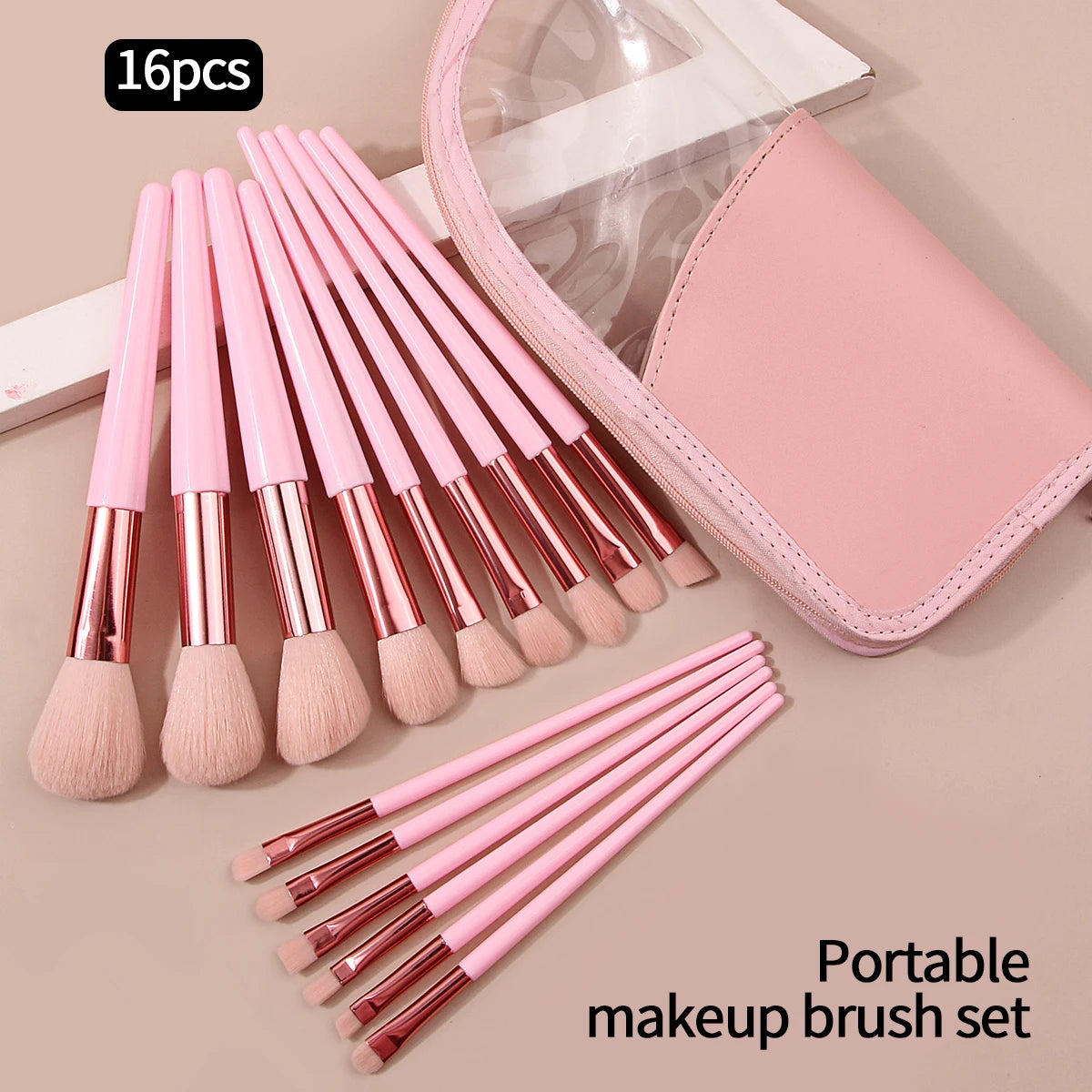 KOSSHOW 15-Piece Makeup Brush Set with Zipper Storage Bag Makeup Brush Set QXL Pink