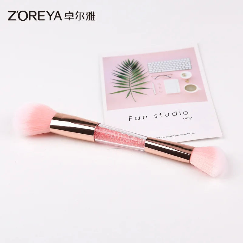 Double-Ended Blush & Contour Brush | Soft Acrylic Handle Makeup Brush QXL