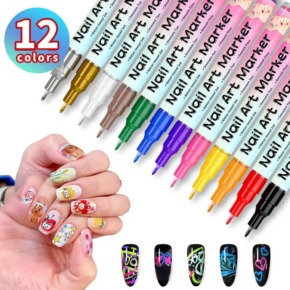 12/24-Color 3D Nail Art Pen Set | Acrylic Paint Liner & Dotting Nail Art Pen Set QXL
