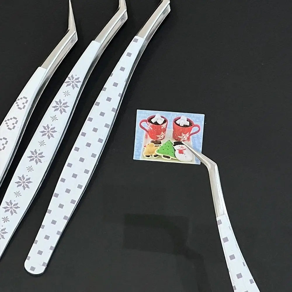 Curved Stainless Steel Eyelash Tweezers | Cartoon Pattern Design Eyelash Tweezers QXL