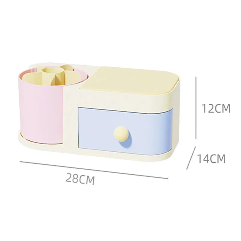 360° Rotating Makeup Brush Holder with Mirror & Jewelry Box Makeup Brush Organizer QXL