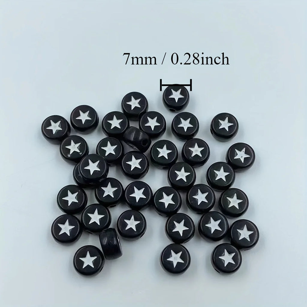 Black Flat Round Acrylic Star Beads – DIY Jewelry & Bracelets Acrylic Craft Beads QXL