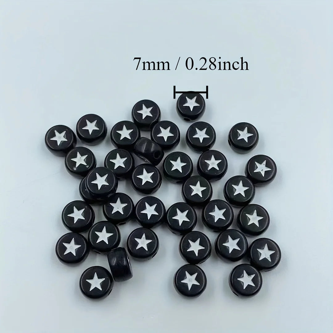 Black Flat Round Acrylic Star Beads – DIY Jewelry & Bracelets Acrylic Craft Beads QXL