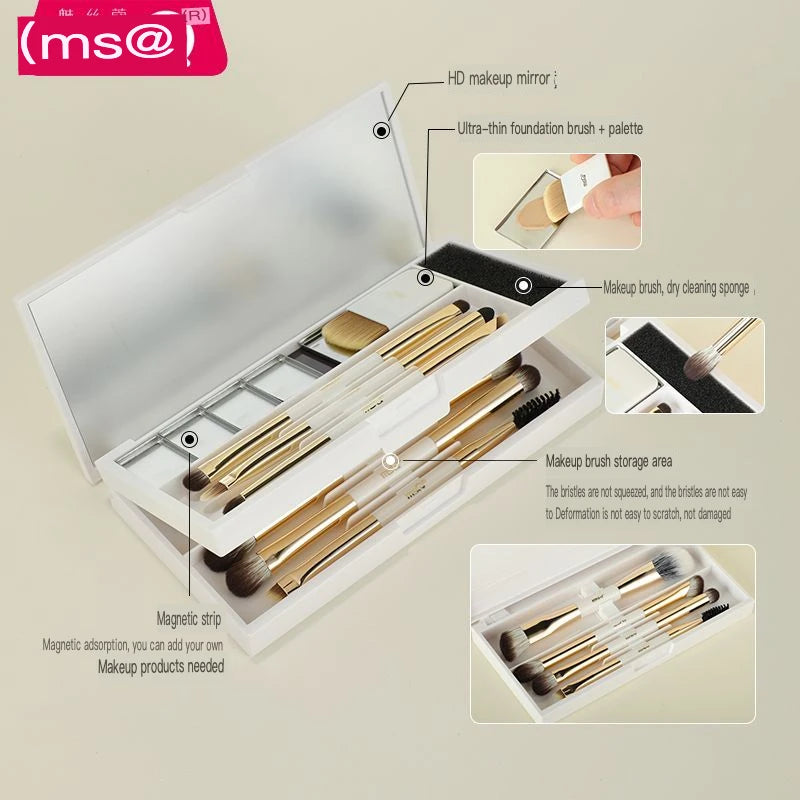 MSQ 8-Piece Double-Ended Makeup Brush Set | Portable Box Makeup Brush Set QXL