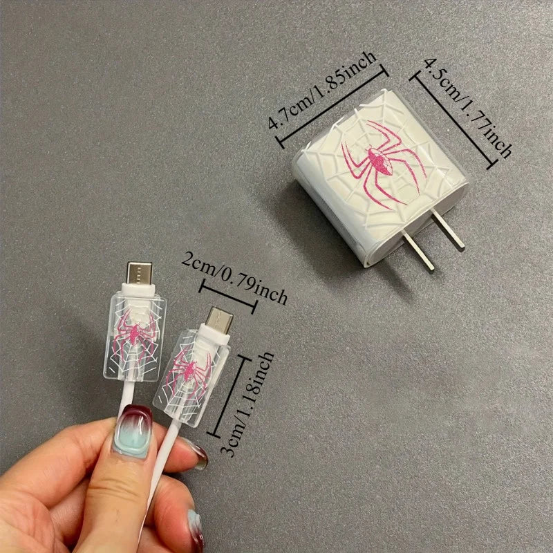 TPU Spider Charger & Cable Protector Set for iPhone 20W Cable Protector Set QXL