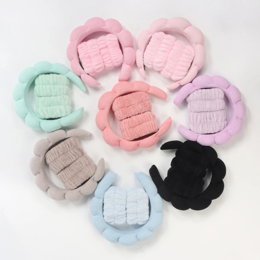 Microfiber Spa Headband & Wristbands | Face Wash Scrunchie Set Spa Headband Set QXL
