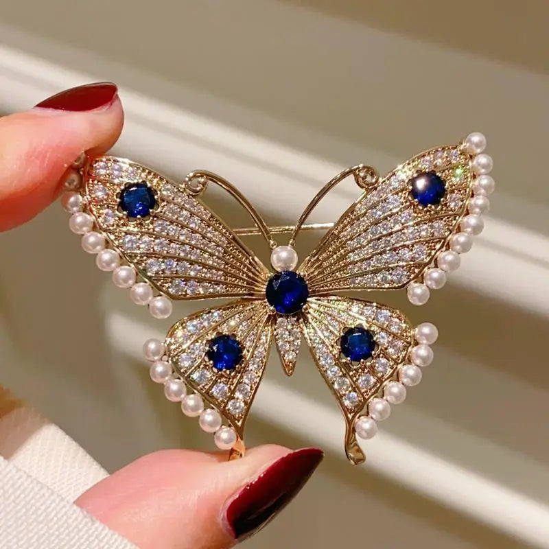 Pearl Rhinestone Butterfly Flower Brooch for Women | Luxury Pin Fashion Brooch Pin QXL