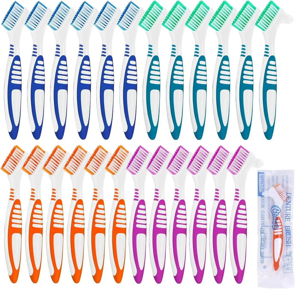 Double-Sided Denture Cleaning Brush Set | Soft Bristles 4/24-Pack Denture Cleaning Brush QXL 24pcs mixed colors