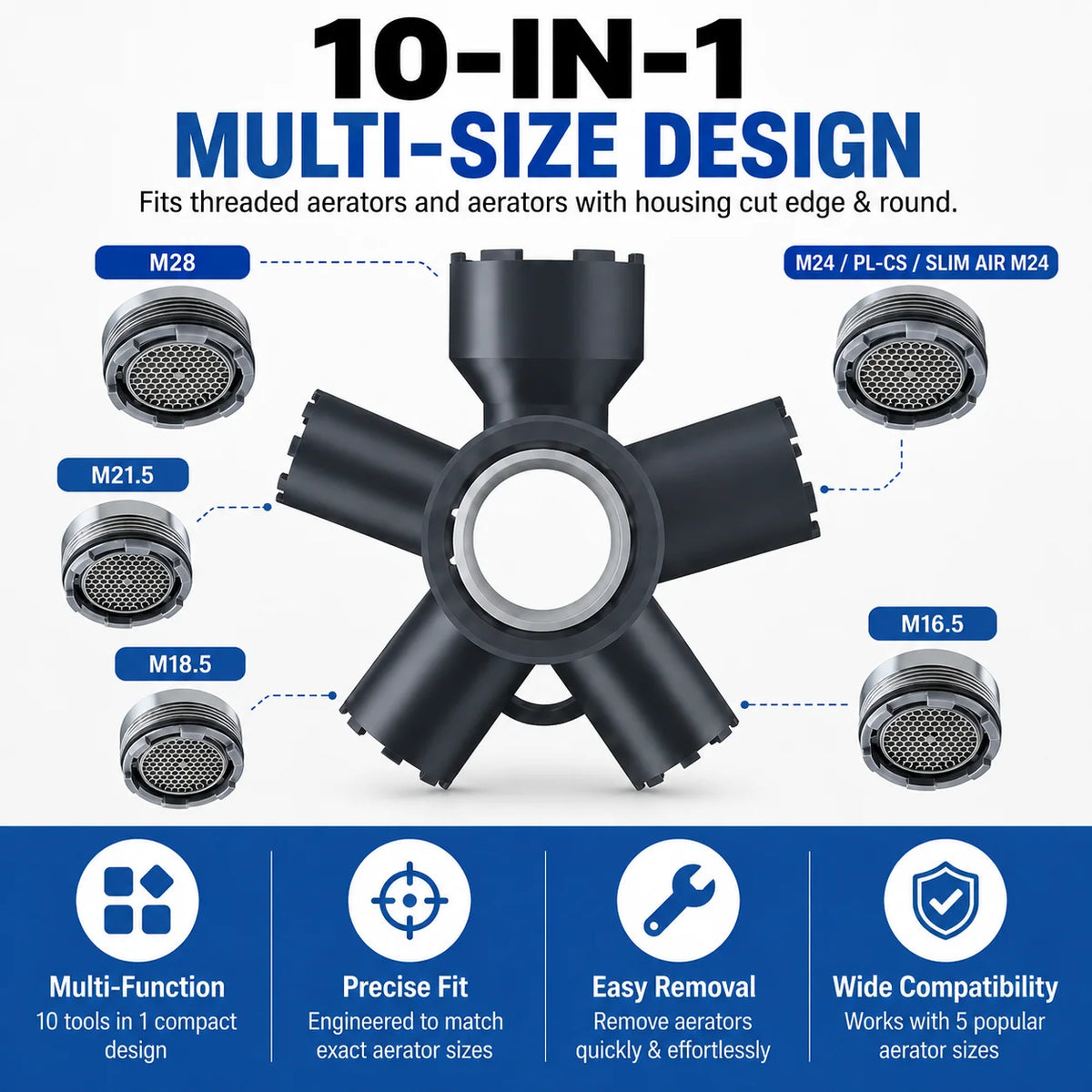 10-in-1 Faucet Aerator Removal Tool | ABS Aerator Key Faucet Aerator Tool QXL