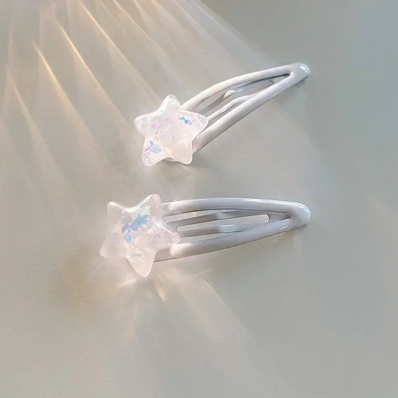 2-Pack White Star Snap Hair Clips | Korean Barrettes Hair Snap Clips QXL 2pcs