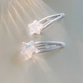 2-Pack White Star Hair Clips | Korean Snap Barrettes Hair Clip Barrettes QXL 2pcs
