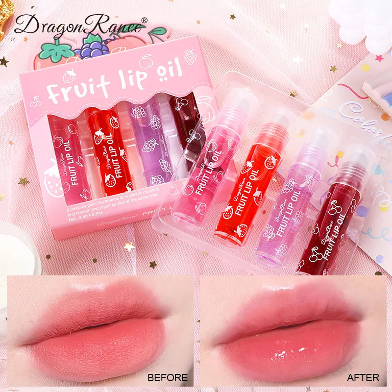 4-Pack Roll-On Lip Oil Set | Hydrating Fruit Lip Gloss Balm Roll-On Lip Oil QXL army green