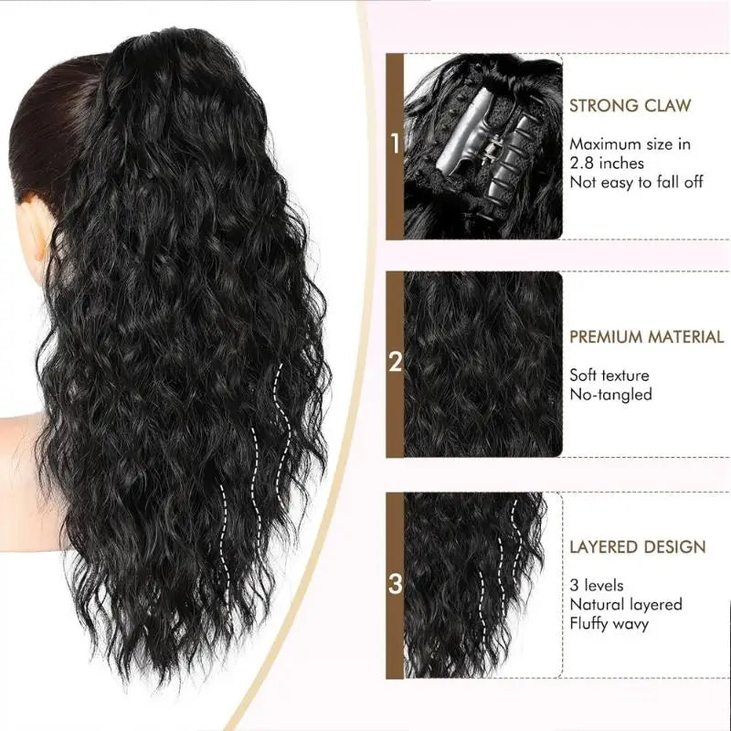 Shmacax 18in Water Wave Claw Clip Ponytail Hair Extension Clip-In Hair Extension QXL
