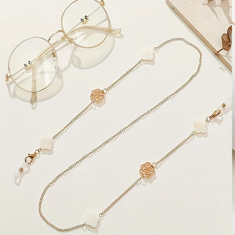 Camellia Flower Glasses Chain | Anti-Slip Eyewear Lanyard Glasses Chain Lanyard QXL