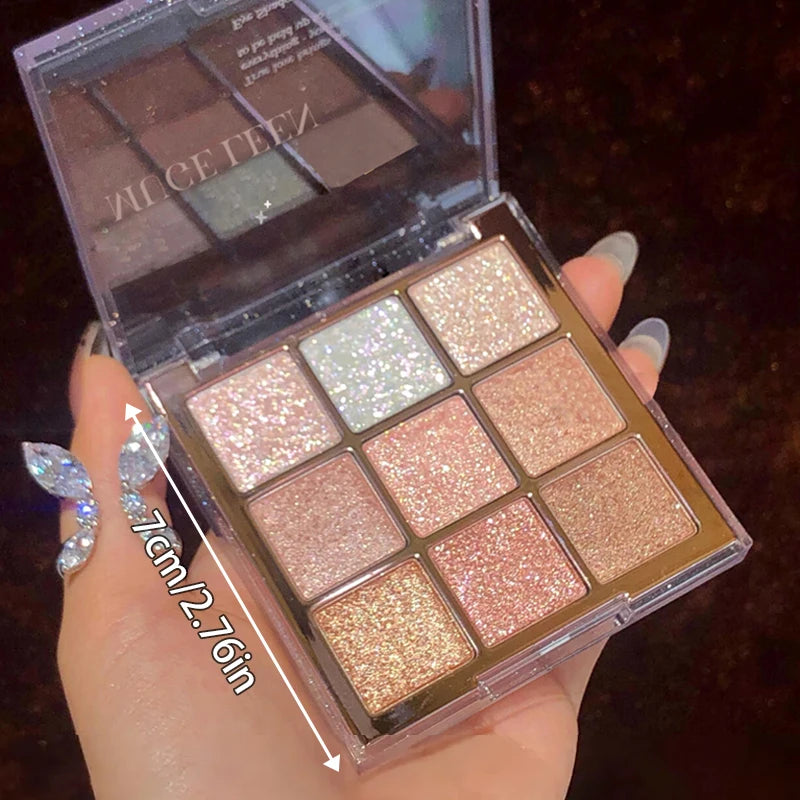 9-Color Glitter Eyeshadow Palette | Rose Pink Gold Shades Eyeshadow Palette QXL
