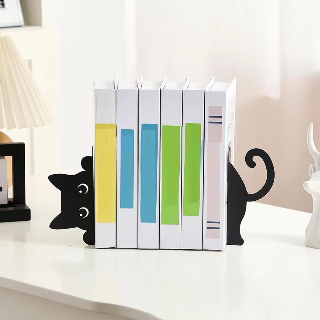 Cute Cat Metal Bookends | Decorative Iron Book Stopper Pair Decorative Bookends QXL