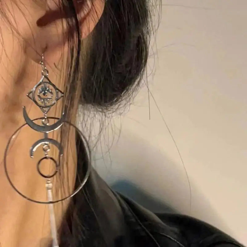 Moon Crescent Devil Eye Long Drop Earrings | Vintage Statement Drop Earrings QXL