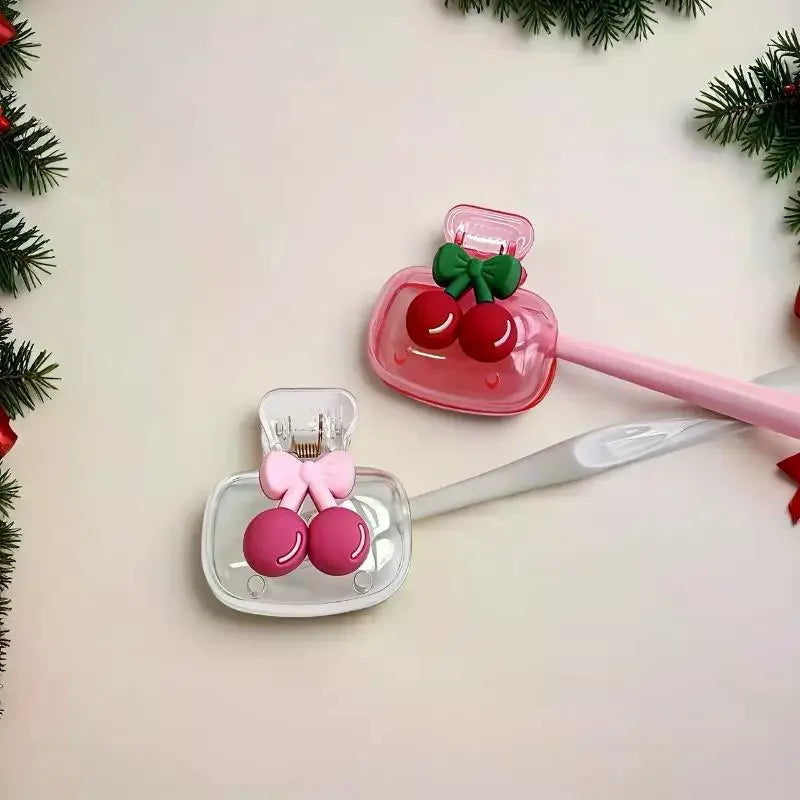 Cherry Bow Toothbrush Head Cover | Vented Protective Cap 1–2 Pack Toothbrush Head Cover QXL