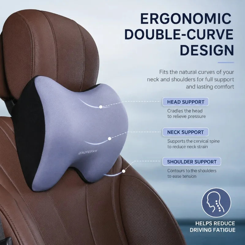 Memory Foam Car Neck Pillow & Lumbar Support Cushion Car Seat Cushion Set QXL