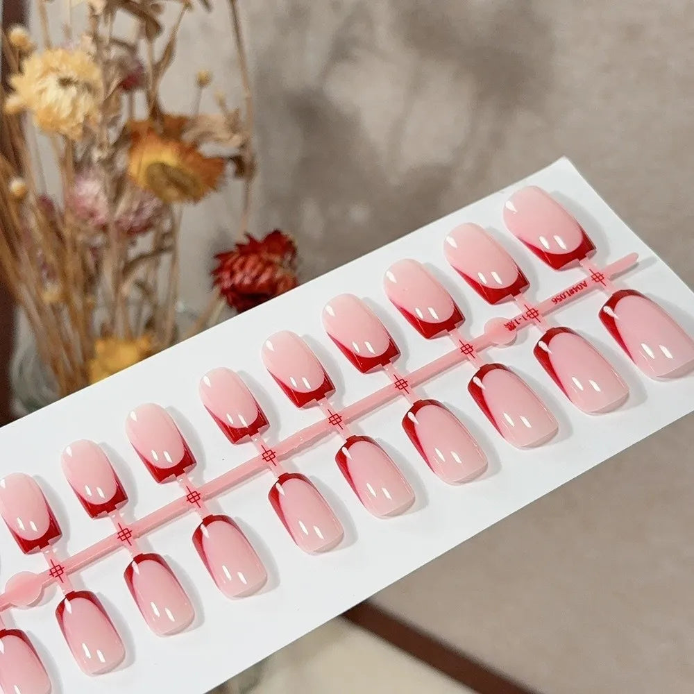 120-Pack Square Press On Nails | Nude Pink French Tip Glossy Press On Nails QXL