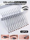 12-Pc Thin Blade Eyeliner & Eyebrow Makeup Brush Set Eye Makeup Brush Set QXL Silver
