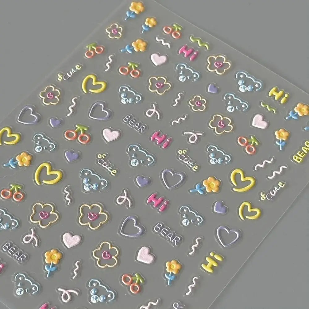 Cute Cartoon Soft Embossed Nail Art Stickers | Decals Sheet Nail Art Stickers QXL