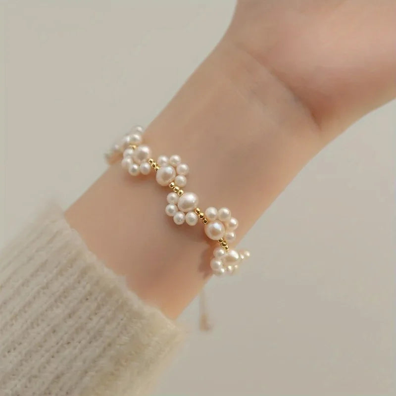 Elegant White Faux Pearl Beaded Bracelet | Unisex Strand Beaded Strand Bracelet QXL