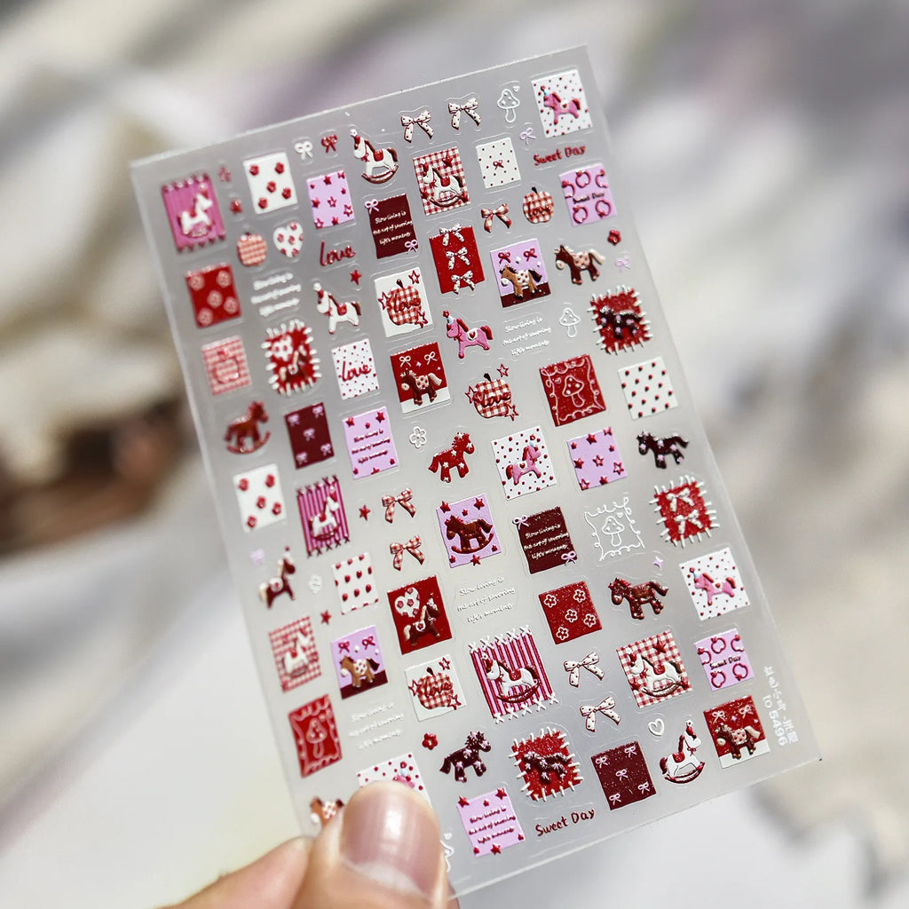 5D Vintage Nail Stickers – Checkered Heart Polka Dot Decals Nail Art Stickers QXL to5496