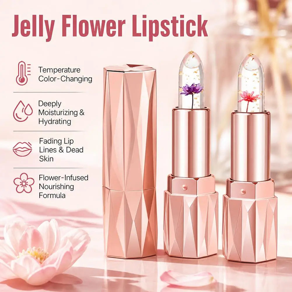 Color-Changing Flower Jelly Lip Balm | Gold Foil Crystal Lipstick Color-Changing Lip Balm QXL