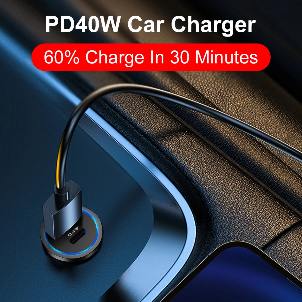 60W Dual USB-C Car Charger | PD Fast Charging Adapter USB-C Car Charger QXL