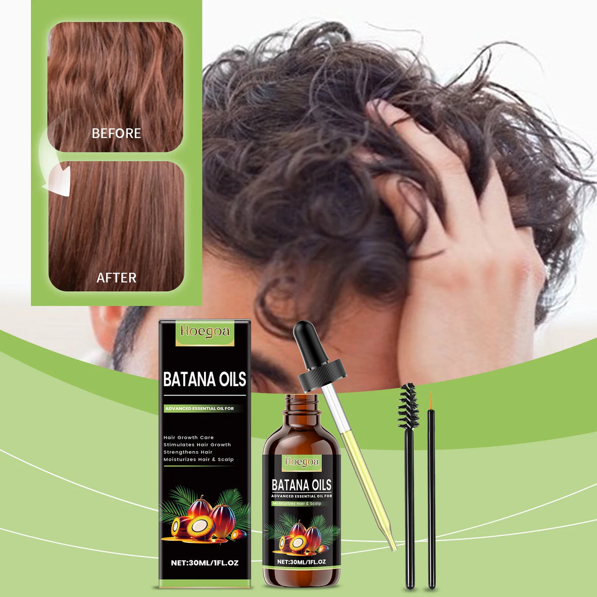 HOEGOA Batana Hair Oil – Anti-Frizz Serum for Smooth Shiny Hair Hair Care Oil Serum QXL