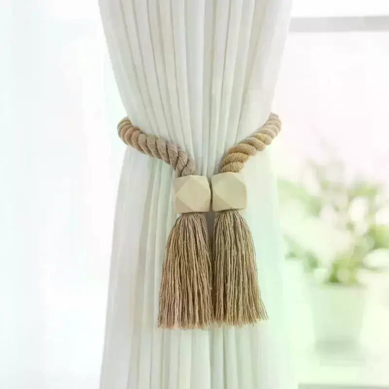 2-Pack Magnetic Wooden Tassel Curtain Holdbacks | Home Decor Curtain Holdbacks QXL