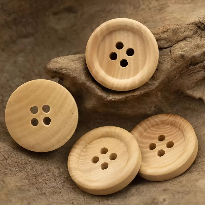 50-Pack Natural Wood 4-Hole Buttons for Sewing & Crafts Wood Sewing Buttons QXL