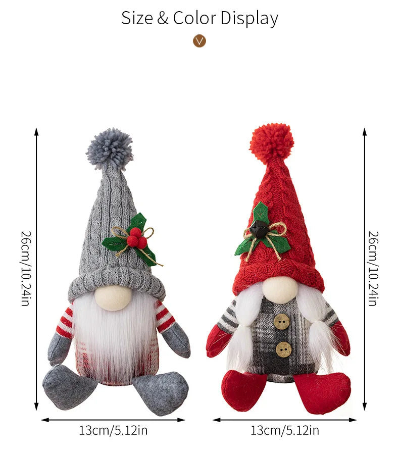 Nordic Sitting Gnome Ornaments | Knitted Hat Santa Dolls 2-Pack Christmas Gnome Ornament QXL