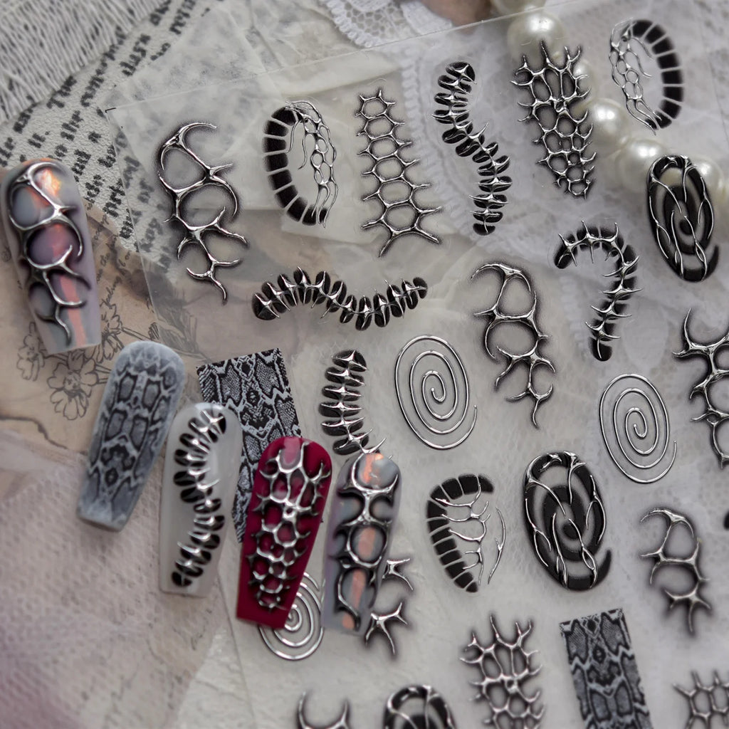 5D Gothic Nail Stickers – Snake Bone Punk Nail Decals Nail Art Stickers QXL