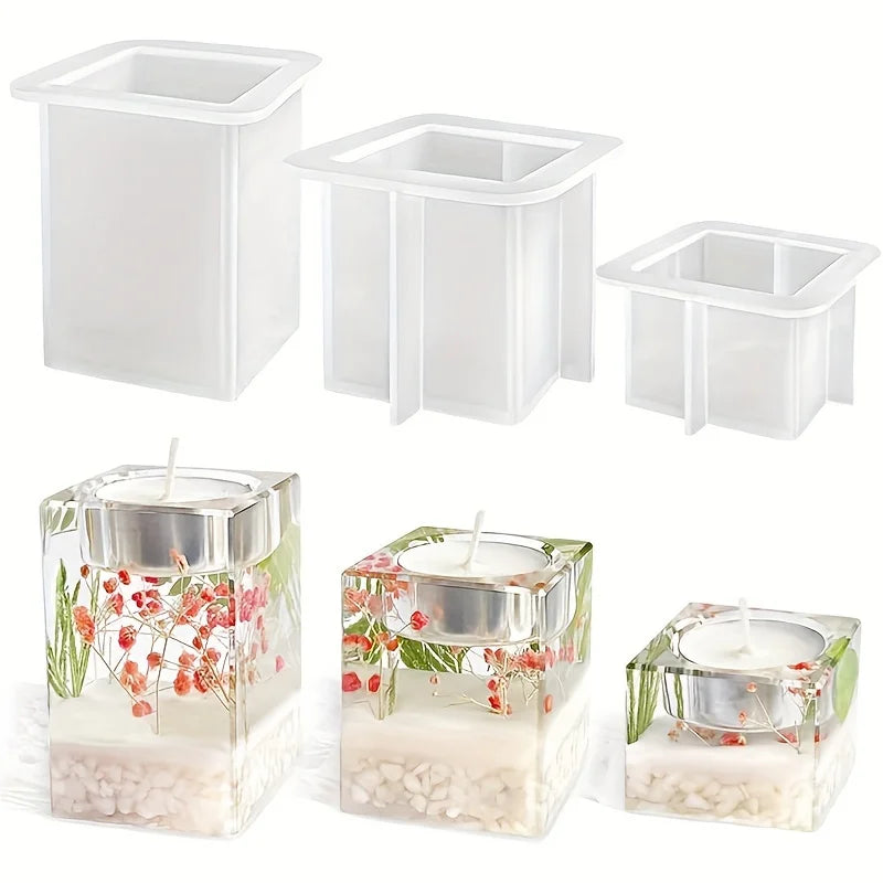 Square Silicone Candle Holder Molds | Geometric DIY Epoxy Casting Silicone Casting Mold QXL 3pcs