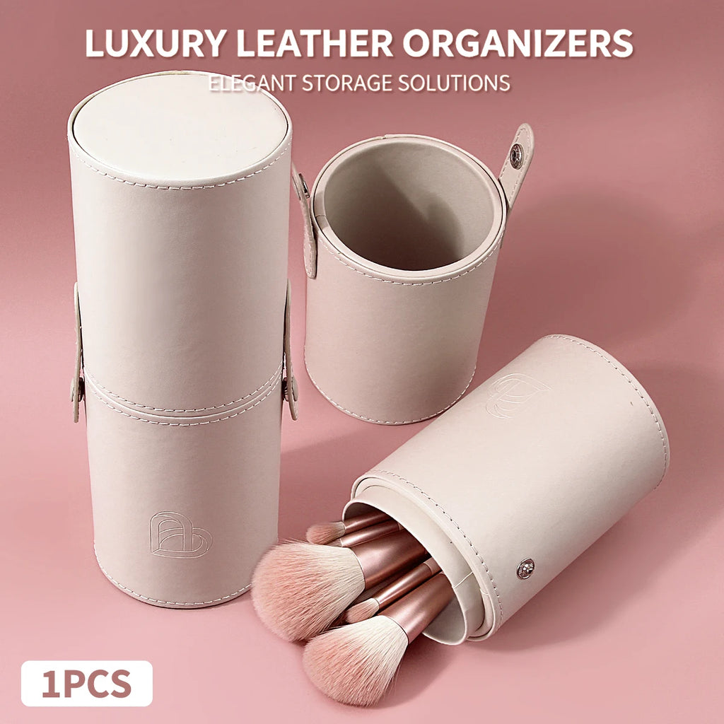 KOSSHOW Leather Makeup Brush Organizer Cylindrical Case Makeup Brush Organizer QXL
