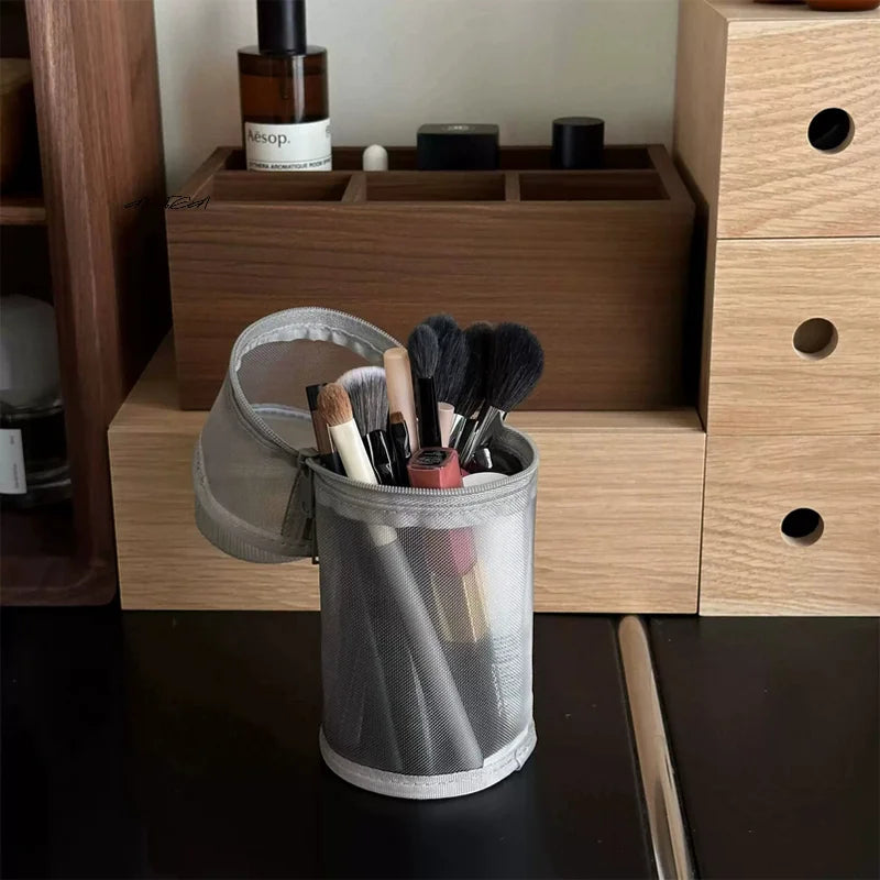 Mesh Makeup Brush Holder Bag | Stand-Up Travel Storage Case Makeup Brush Bag QXL