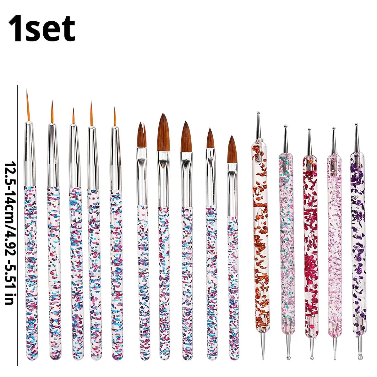 15-Pc Nail Art Brush Set | UV Gel, Acrylic & Liner Pens Nail Art Brush Set QXL 1set
