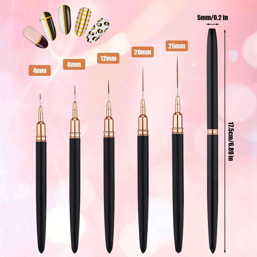 5-Piece Nail Art Liner Brush Set | Fine Line & Stripe Detail Nail Art Brushes QXL