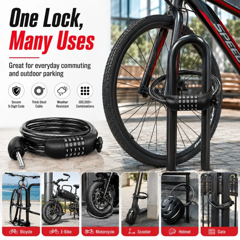 4/5-Digit Bike Combination Cable Lock 110cm | PVC Steel Bicycle Cable Lock QXL