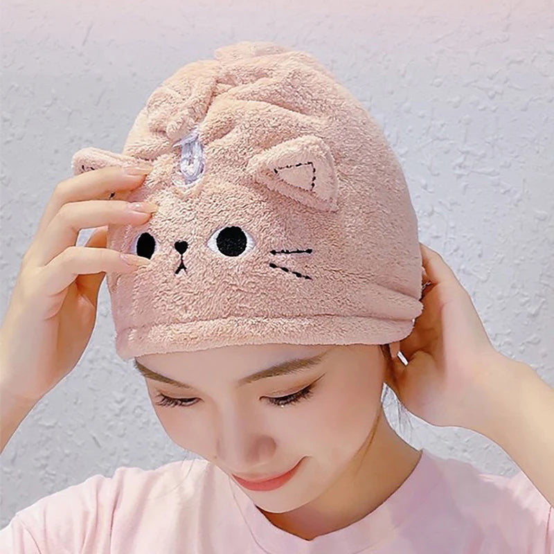 Cartoon Cat Coral Fleece Hair Towel Wrap Cap | Quick Dry Hair Towel Wrap QXL